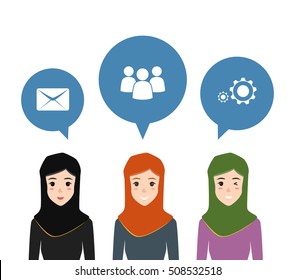Arab people team work with brainstorming. Vector character.