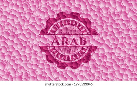 Arab pink emblem with bubbles background. Vintage. Vector Illustration. Detailed. 