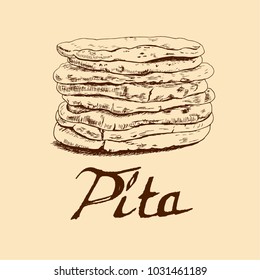 Arab pita. Sketch. Icon for the menu, cafes, restaurants, bakeries.