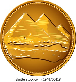 Arab Republic of Egypt, egyptian coin of five piastres, obverse with 3 pyramids of Giza