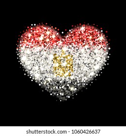 Arab Republic of Egypt flag sparkling badge in heart shape. Icon with Egyptian national colors with glitter effect. Button design. Vector illustration. One of a series of signs