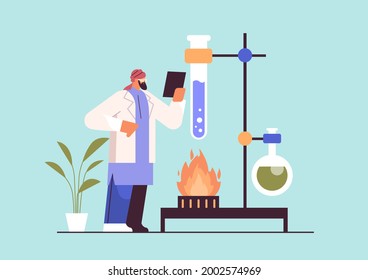 arab research scientist working with test tube researcher making chemical experiment in laboratory