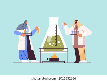 arab research scientist working with test tube arabic researchers making chemical experiment in laboratory