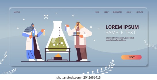 arab research scientist working with test tube arabic researchers making chemical experiment in laboratory