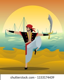 arab sailor with scimitar sword