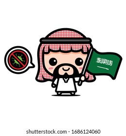 Arab Saudi boy with flag against virus