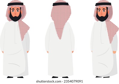 Arab Saudi character. Different poses . Vector illustration in a cartoon style