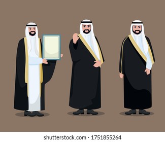 Arab Saudi Man King Or Prince Character Set Vector