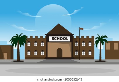 Arab School Building Study Learning Education Vector Illustration