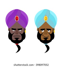 Arab sheikh. Angry Arab sheikh. Cheerful Arabic man wearing turban. Turban- National Arabic headdress. Good and evil emir