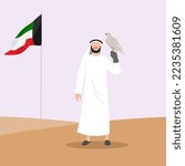 Arab Sheikh with pets Eagle. In style Cartoon flat Vector Illustration