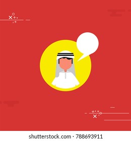 Arab simple man character vector flat info-graphic Illustration . Quote on yellow and red Background.