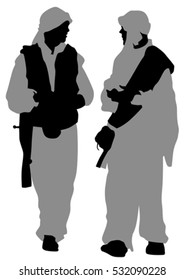 Arab soldiers with guns on a white background