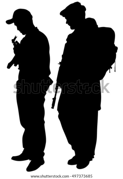 Arab Soldiers Guns On White Background Stock Vector (Royalty Free ...