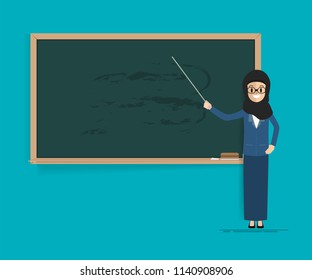 Arab Student Teacher Blackboard Woman Presenting Stock Vector (Royalty ...