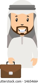 Arab with suitcase, illustration, vector on white background.