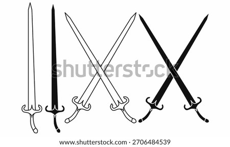 Arab sword or saif sometimes called a shamshir icon set, outline and silhouette, crossed blades, logo, game,emblem, design.