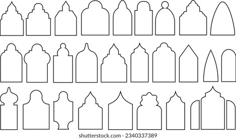 Arab turkish window, stroke, outline frame set