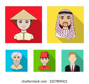 Arab, turks, vietnamese, middle asia man. Human race set collection icons in flat style vector symbol stock illustration web.
