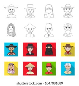 Arab, turks, vietnamese, middle asia man. Human race set collection icons in outline,flet style vector symbol stock illustration web.