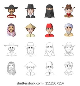 Arab, turks, vietnamese, middle asia man. Human race set collection icons in cartoon,outline style vector symbol stock illustration web.