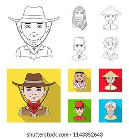 Arab, turks, vietnamese, middle asia man. Human race set collection icons in outline,flat style vector symbol stock illustration web.