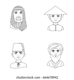 Arab, turks, vietnamese, middle asia man. Human race set collection icons in outline style vector symbol stock illustration web.