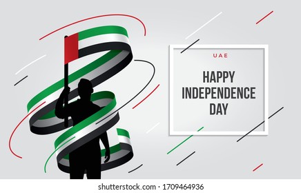 Arab united emirates flag standing over isolated white background stressed with hand ... Glad teenager man waving flag of UAE and young, national holiday.