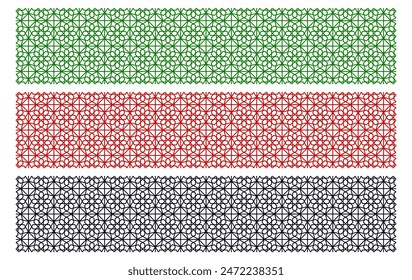 Conjunto de patrones sin fisuras del Vector árabe. Repetidos antecedentes orientales. Tradicionales colores de la bandera de Kuwait, Omán, Emiratos Árabes Unidos. Textura de Plantilla decorativa islámica. Telón de fondo en estilo oriental para estampados textiles y de tela