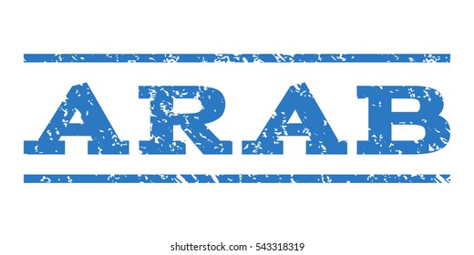Arab watermark stamp. Text tag between horizontal parallel lines with grunge design style. Rubber seal stamp with unclean texture. Vector smooth blue color ink imprint on a white background.
