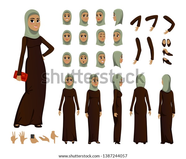 Arab Woman Character Set Flat Style Stock Vector (Royalty Free ...