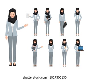 arab woman character with different pose in job. vector illustration design.