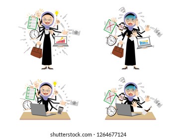 Arab woman to do a multi-tasking.