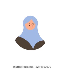 Arab woman in headscarf over head. Person presenting agenda. Businesswoman speaking loudly. Main object on white background. Vector color illustration.