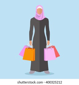 Arab woman holding shopping bags vector illustration