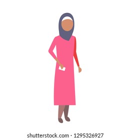 arab woman holding smartphone mobile communication concept arabic business woman wearing traditional clothes full length female cartoon character flat isolated