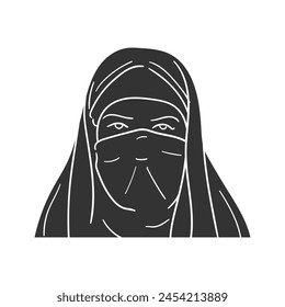 Arab woman Icon Silhouette Illustration. Islam Vector Graphic Pictogram Symbol Clip Art. Doodle Sketch Black Sign.