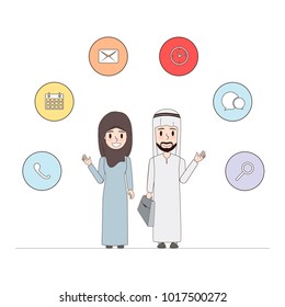 arab woman and arab man with business icon infographic.