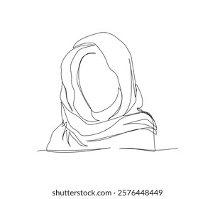 Arab woman in national dress, hijab himara, chador one line art. Continuous line drawing of online Muslims, Islam, traditions, clothing, folk, oriental.