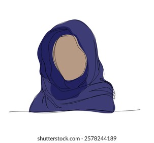 Arab woman in national dress, hijab himara, chador one color line art. Continuous line drawing of online Muslims, Islam, traditions, clothing, folk, oriental.