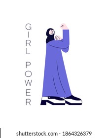 Arab woman raised hand with fist vector