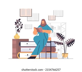 arab woman reading book self education distance studying literature fan concept horizontal