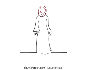 Arab woman standing on a white background, hand drawn isolated vector illustration