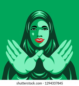 Arab woman tolerance unites us hand sign illustration