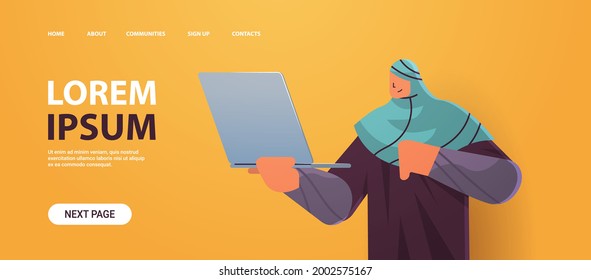 arab woman using laptop social media communication concept horizontal - Powered by Shutterstock - Get 15% off with code: PIKWIZARD15