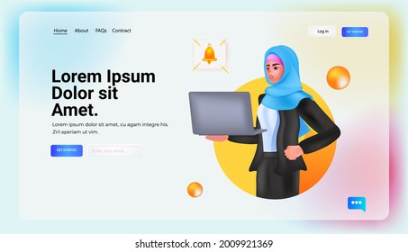arab woman using laptop social media network online communication concept portrait