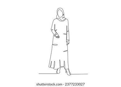 An Arab woman wearing an abaya. Abaya one-line drawing