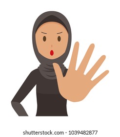 An arab woman wearing ethnic costumes is stop gesture