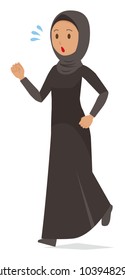 An arab woman wearing ethnic costumes is running