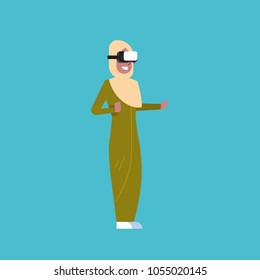 Arab Woman Wearing Modern Vr Glasses Virtual Reality 3d Headset Concept